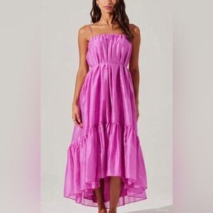 New ASTR The Label Elisha Tiered High-Low Maxi Dress PINK S